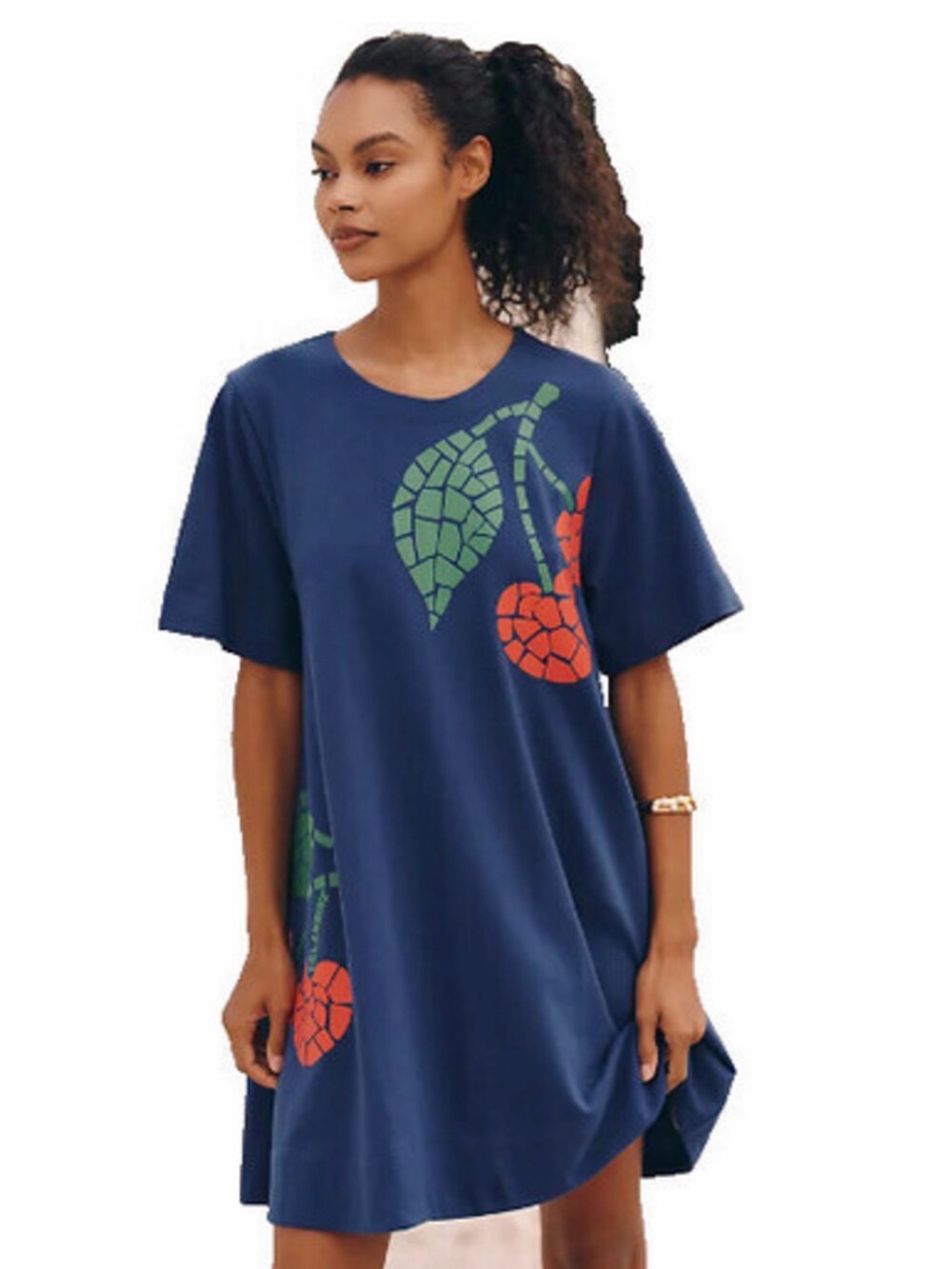 Anthropologie Celandine Navy Dress with Cherry Print